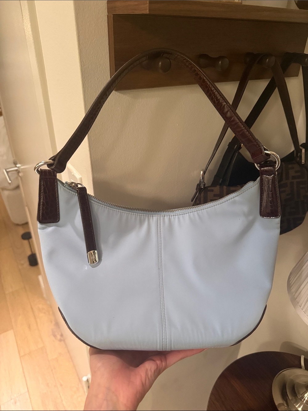 Vintage Ralph Lauren Nylon Baby Blue & Burgundy Shoulder Bag